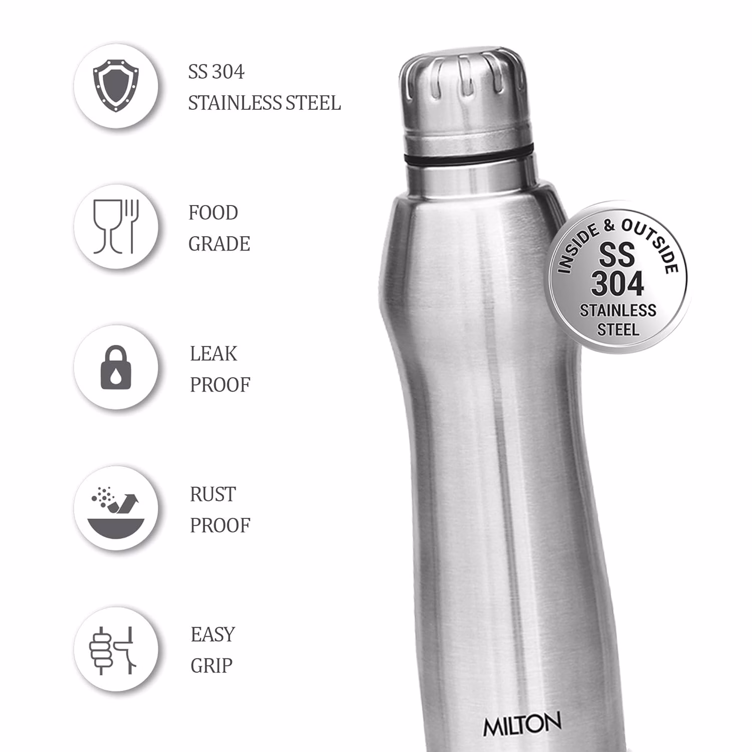 Milton Elate 1000 Stainless Steel Water Bottle 880 ML Bottle??(Pack of 6, Silver, Steel) - Image 3