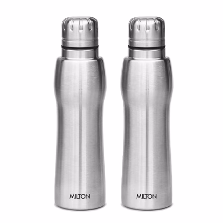 Milton Elate 750 Stainless Steel Water Bottle, Set of 2, 635 ml Each, Silver 635 ml Bottle??(Pack of 2, Silver, Steel)