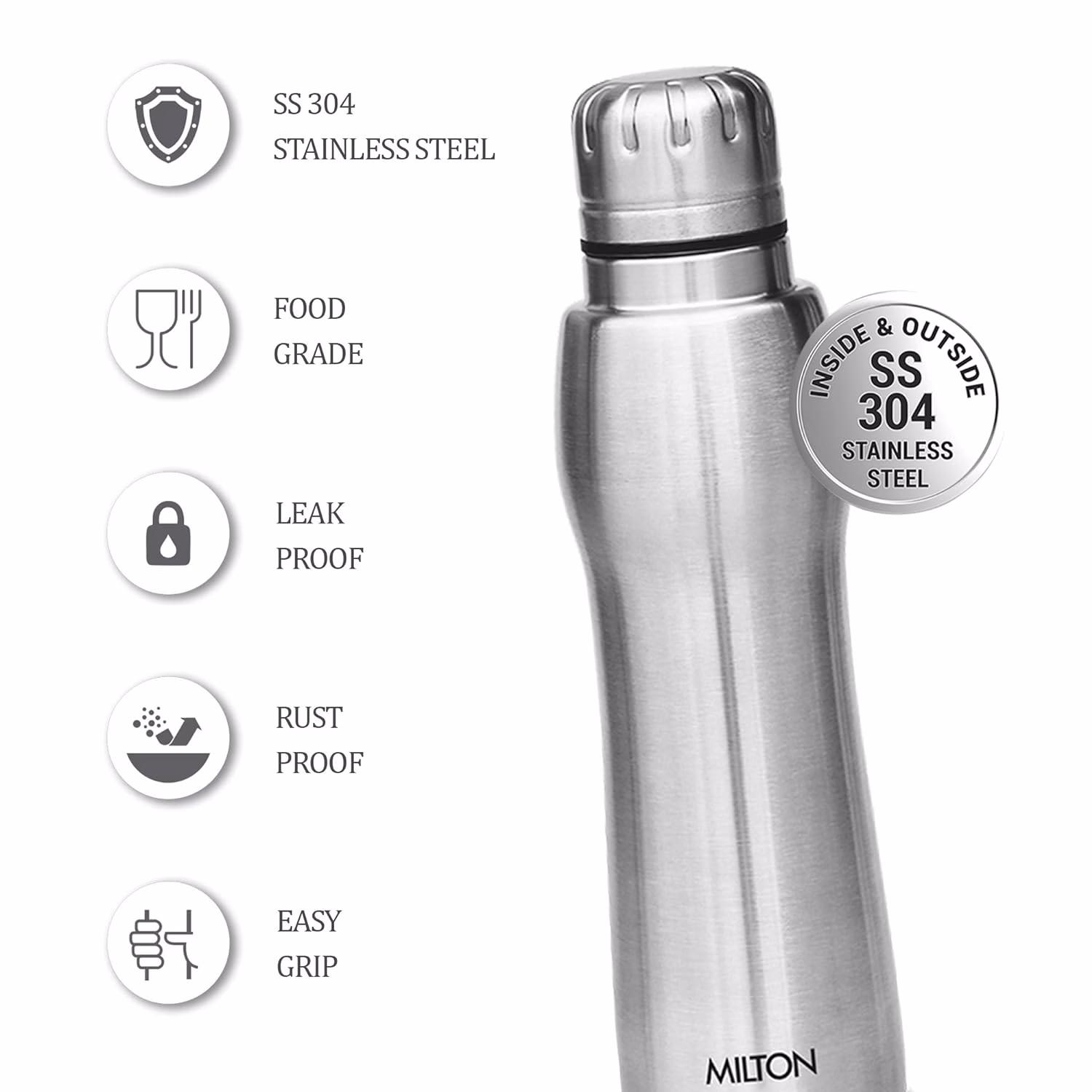 Milton Elate 750 Stainless Steel Water Bottle,Set of 3,635 ml Each, Silver 635 ml Bottle??(Pack of 3, Silver, Steel) - Image 3