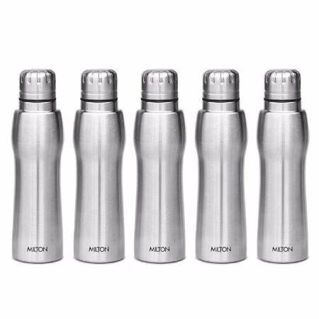 Milton Elate 750 Stainless Steel Water Bottle, Set of 5, 635 ml Each, Silver 635 ml Bottle??(Pack of 5, Silver, Steel)
