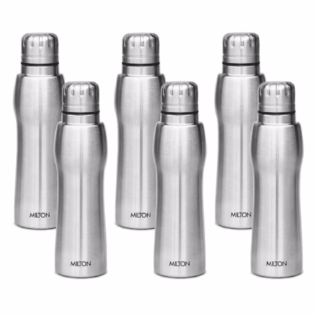 Milton Elate 750 Stainless Steel Water Bottle, Set of 6, 635 ml Each, Silver 635 ml Bottle??(Pack of 6, Silver, Steel)