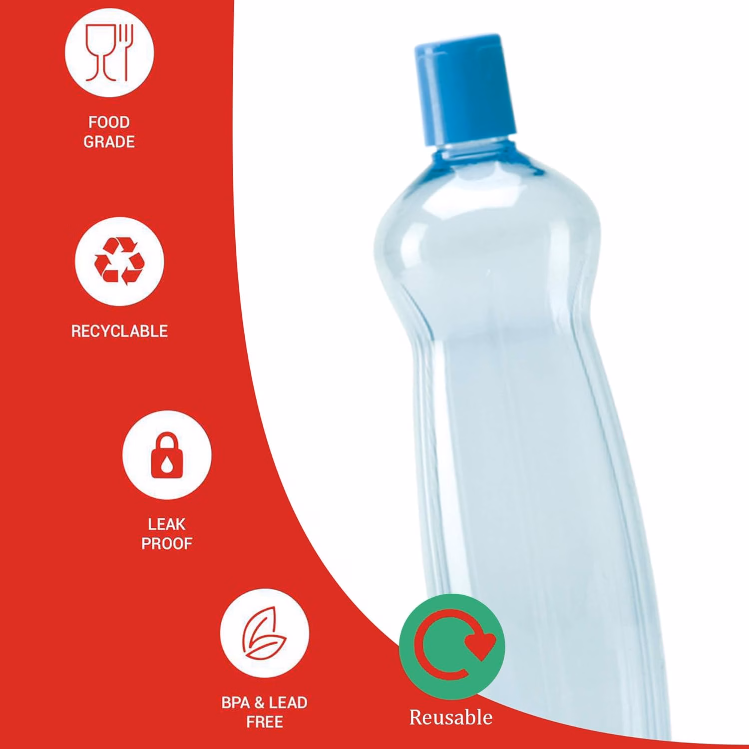 Milton Pacific 1000 Pet Water Bottles, 1 Litre Each, Set of 12, Sky Blue | BPA Free 1000 ml Bottle??(Pack of 12, Blue, PET) - Image 2