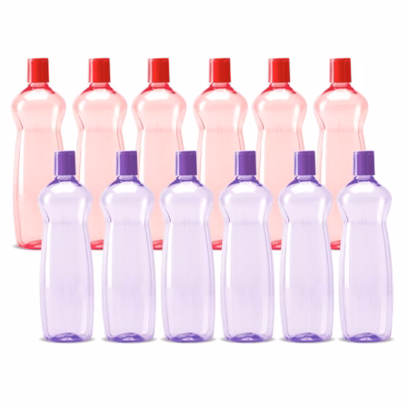 Milton Pacific 1000 Pet Water Bottles, 1 Litre Each, Set of 12, Purple and Red 1000 ml Bottle??(Pack of 12, Purple, Red, PET)