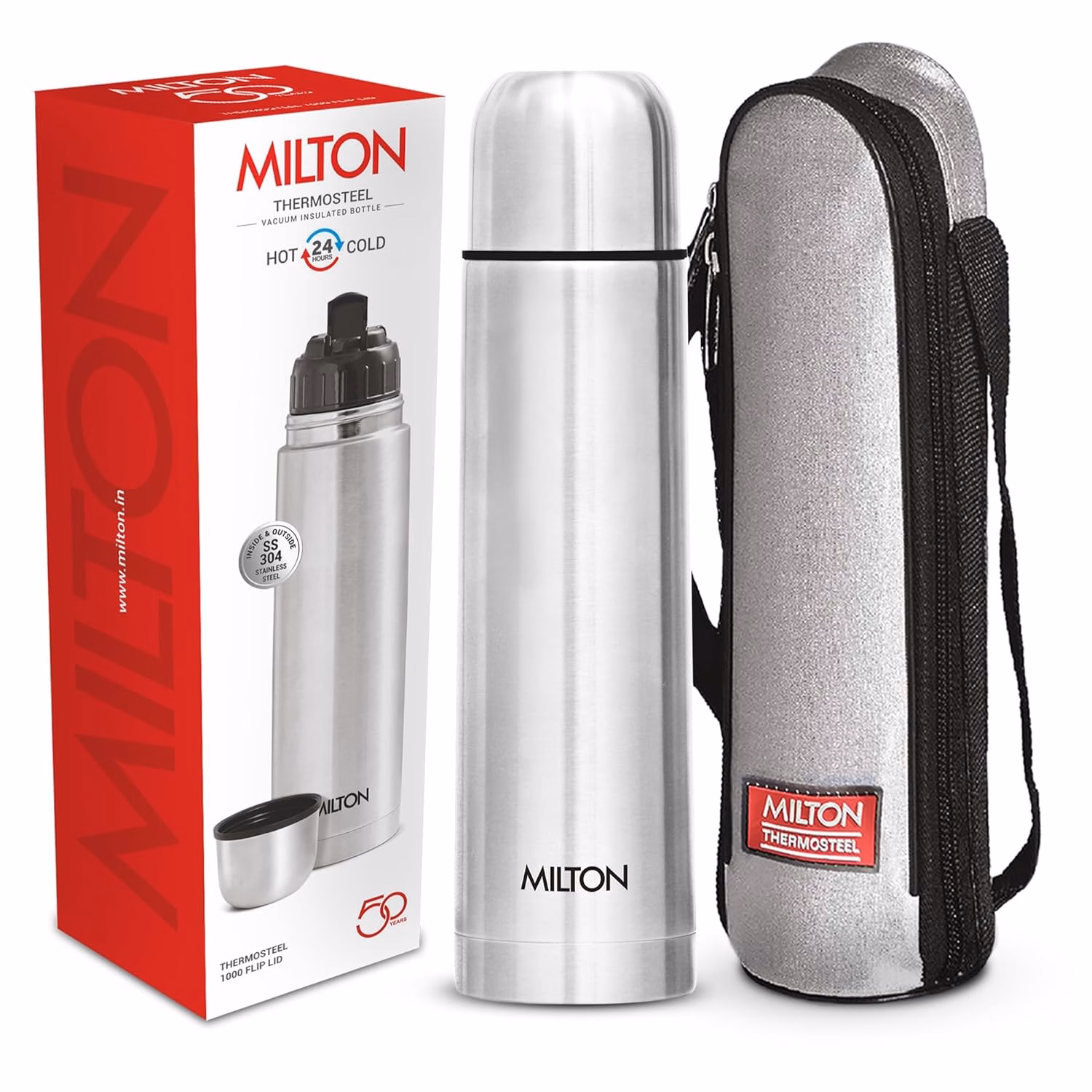 Milton Thermosteel Flip lid 1000 ml Flask??(Pack of 1, Silver, Steel)